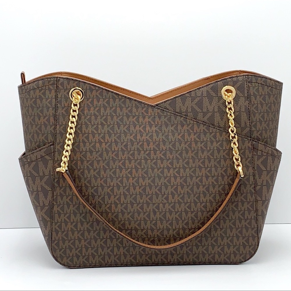 MICHAEL KORS LARGE X CHAIN LOGO SHOULDER BAG BROWN - Picture 4 of 16
